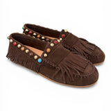 Mocassino frange suede mogano Inuovo<BR/> 
