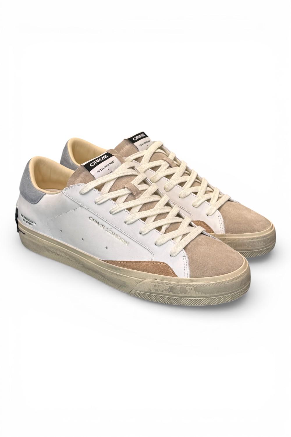 Sneaker vulcanizzata bianca beige grigia Crime London Distressed stone grey 
