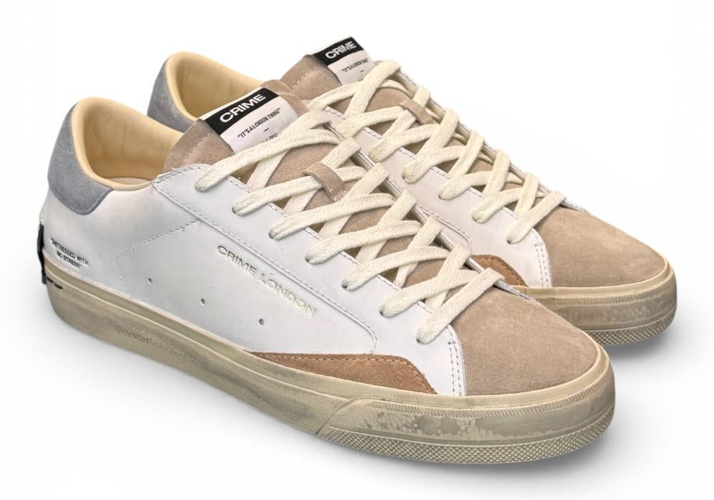 Sneaker vulcanizzata bianca beige grigia Crime London Distressed stone grey 