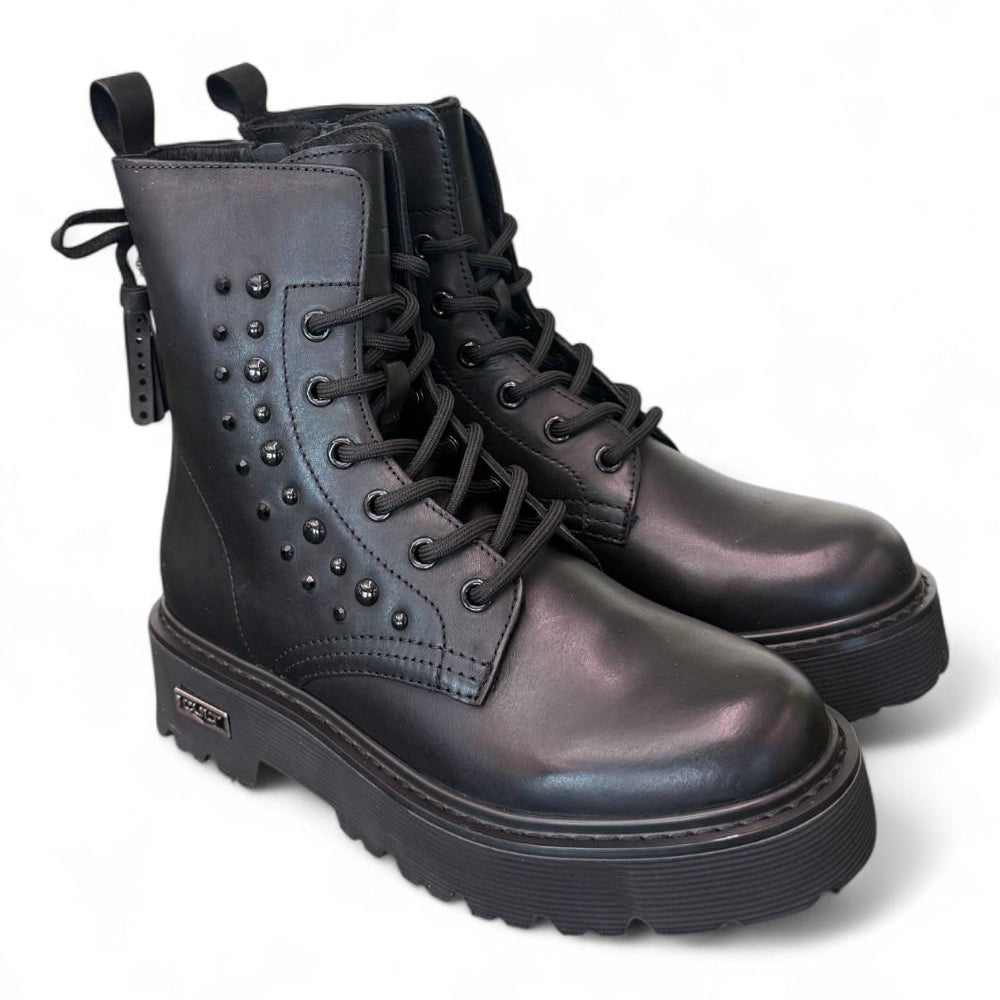 Anfibio donna pelle nera fiocco Slash Cult 