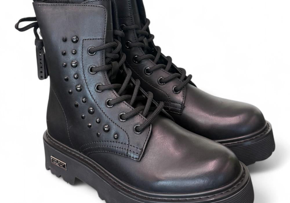 Anfibio donna pelle nera fiocco Slash Cult 