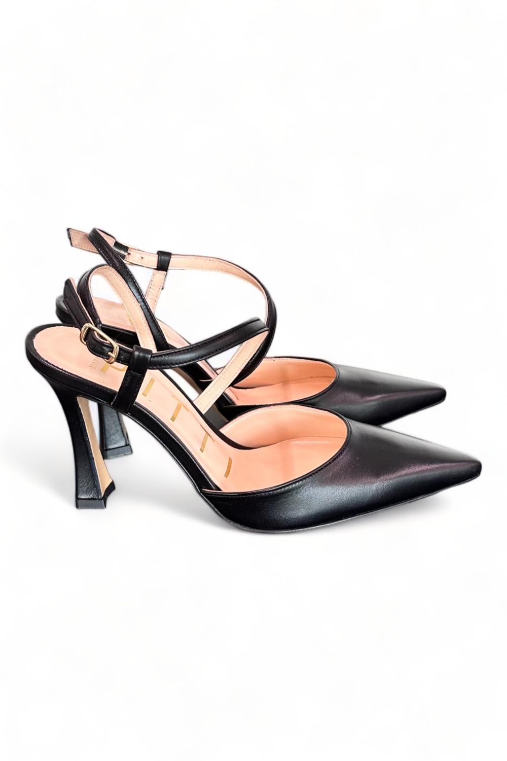 Slingback pelle nera tacco 90 Matteo Pitti<BR/> 