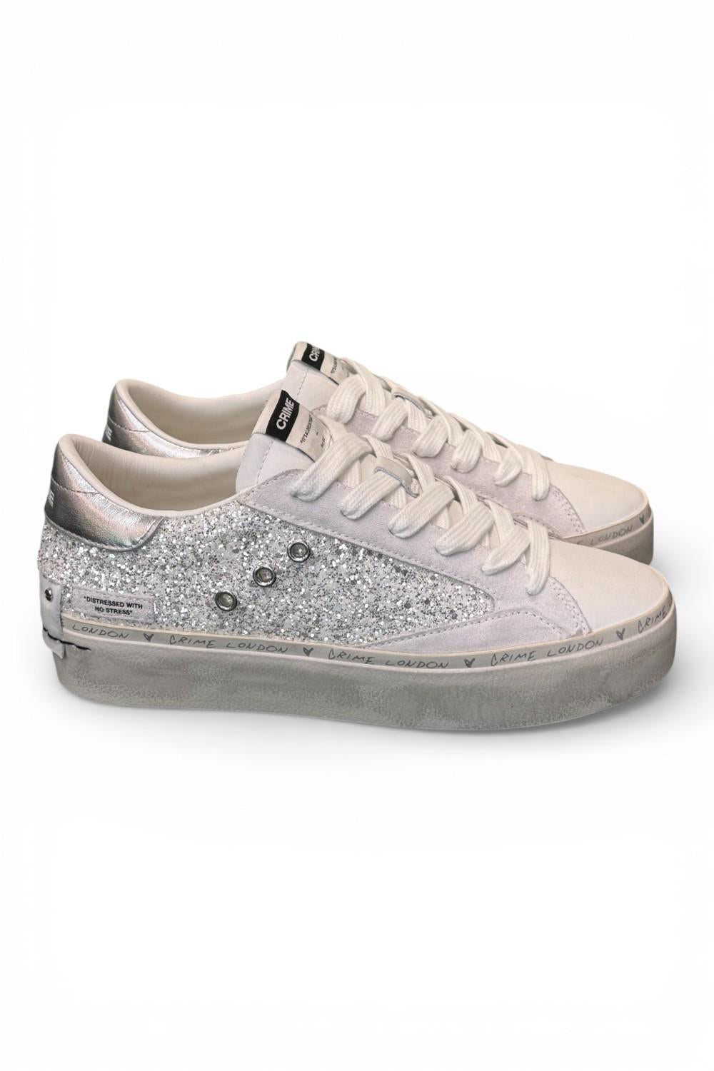 Sneaker bianca argento platform Crime London 