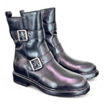 Stivaletto biker fibbie pelle nera Dei Colli<BR/> 