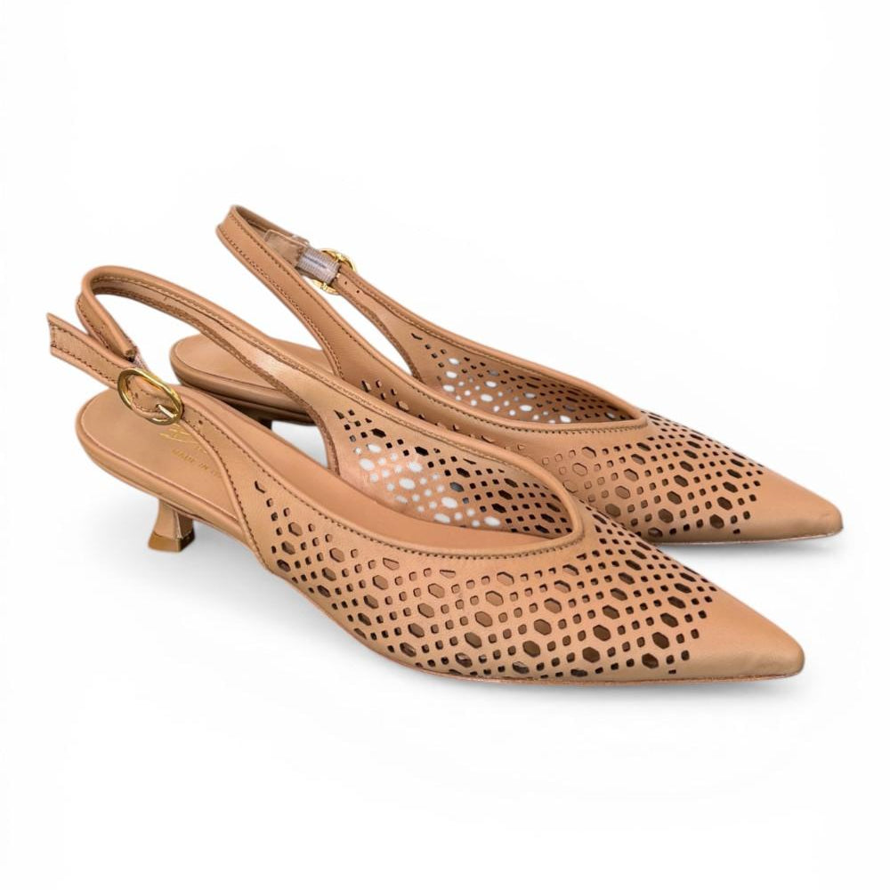 Slingback pelle laserata camel Bianca Di 