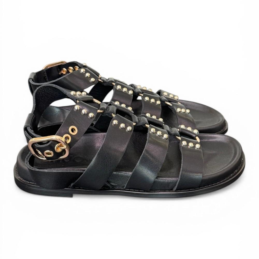 Sandalo gladiatore pelle nera Inuovo<BR/> 