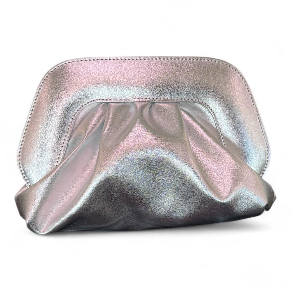 Pochette chiusura scatto ecopelle argento 