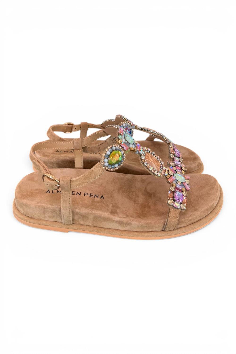 Sandalo camoscio beige pietre multicolor Alma en Pena<BR/> 
