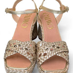 Sandalo intrecciato platino tacco corda Gaimo<BR/> 