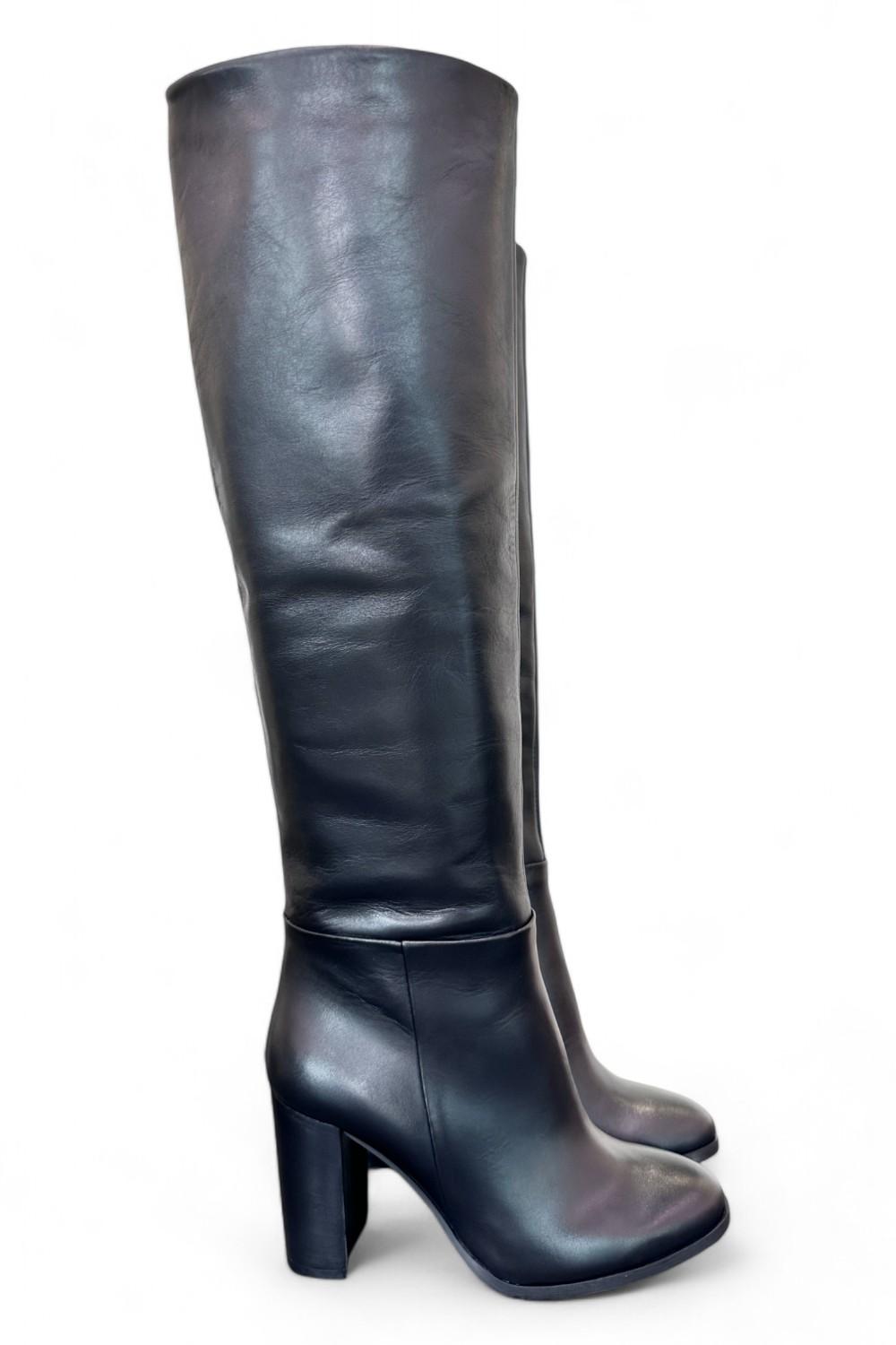 Stivale tubo alto tacco 80 pelle nera Elisa Lanci<BR/> 