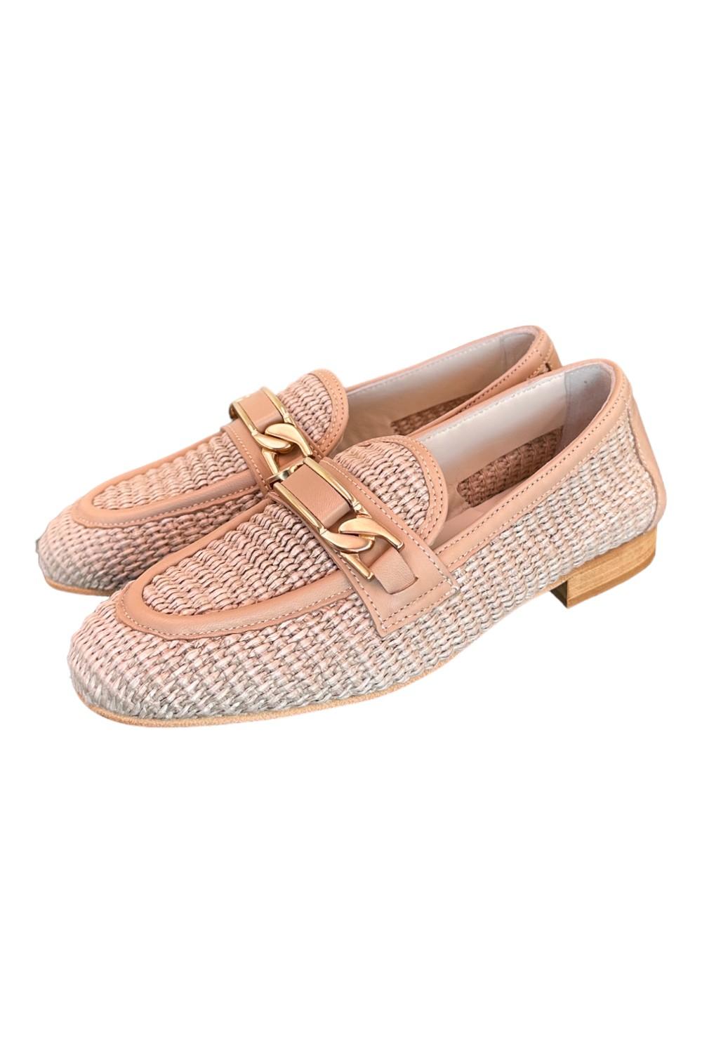 Mocassino pelle e rafia nude Les Tulipes 