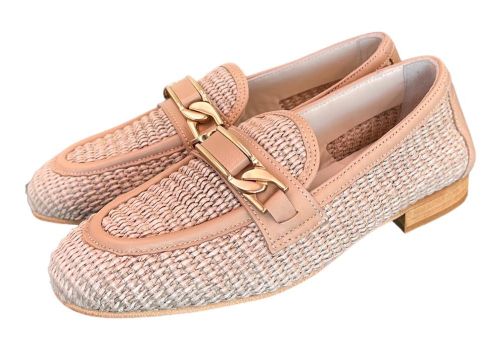 Mocassino pelle e rafia nude Les Tulipes 