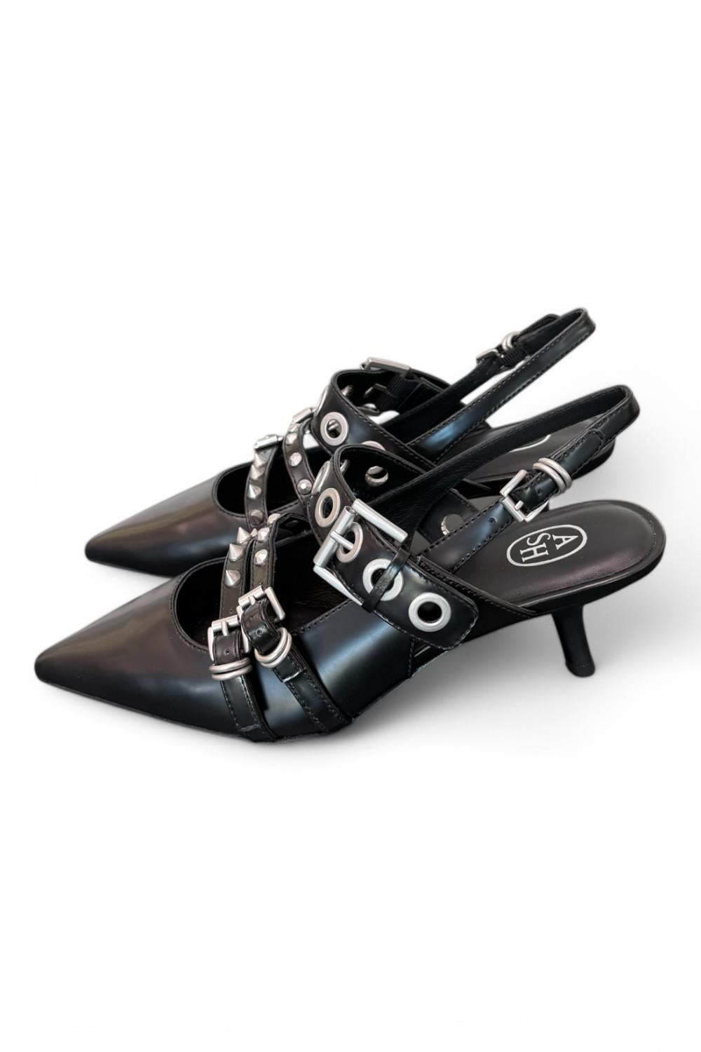 Slingback Ash Babel fibbie pelle nera 