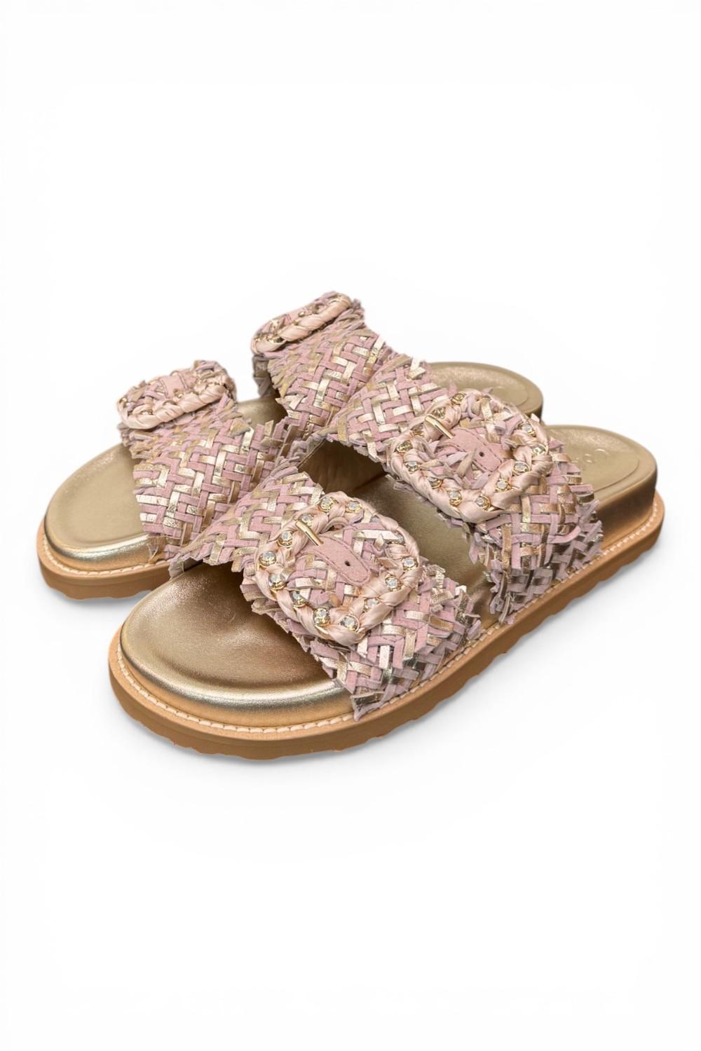 Ciabatta fasce pelle intrecciata oro/rosa  Coral Bluw 