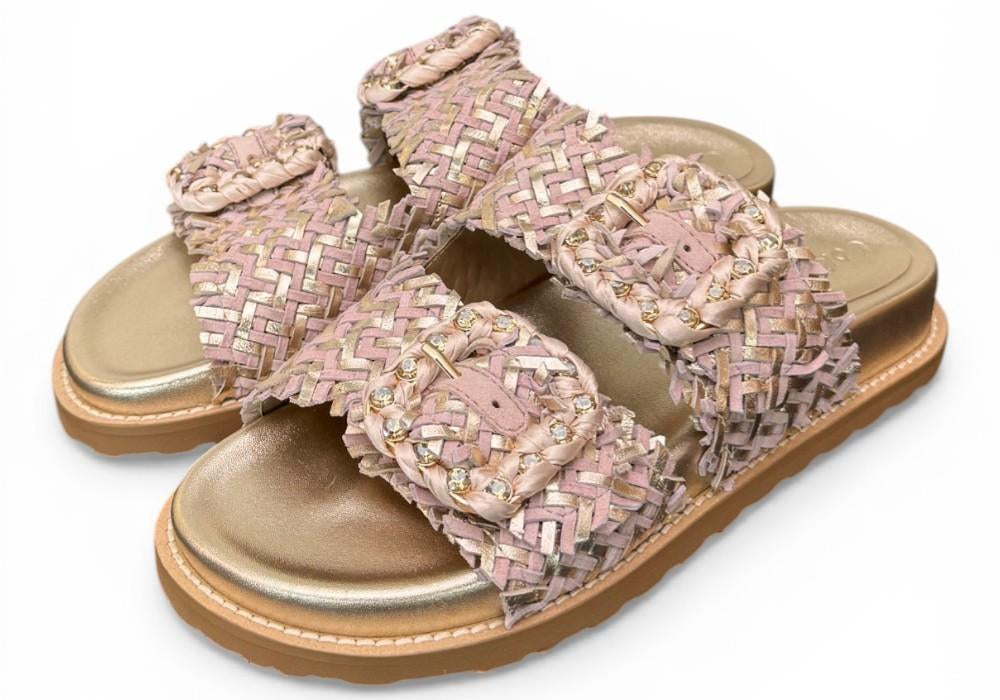 Ciabatta fasce pelle intrecciata oro/rosa  Coral Bluw 