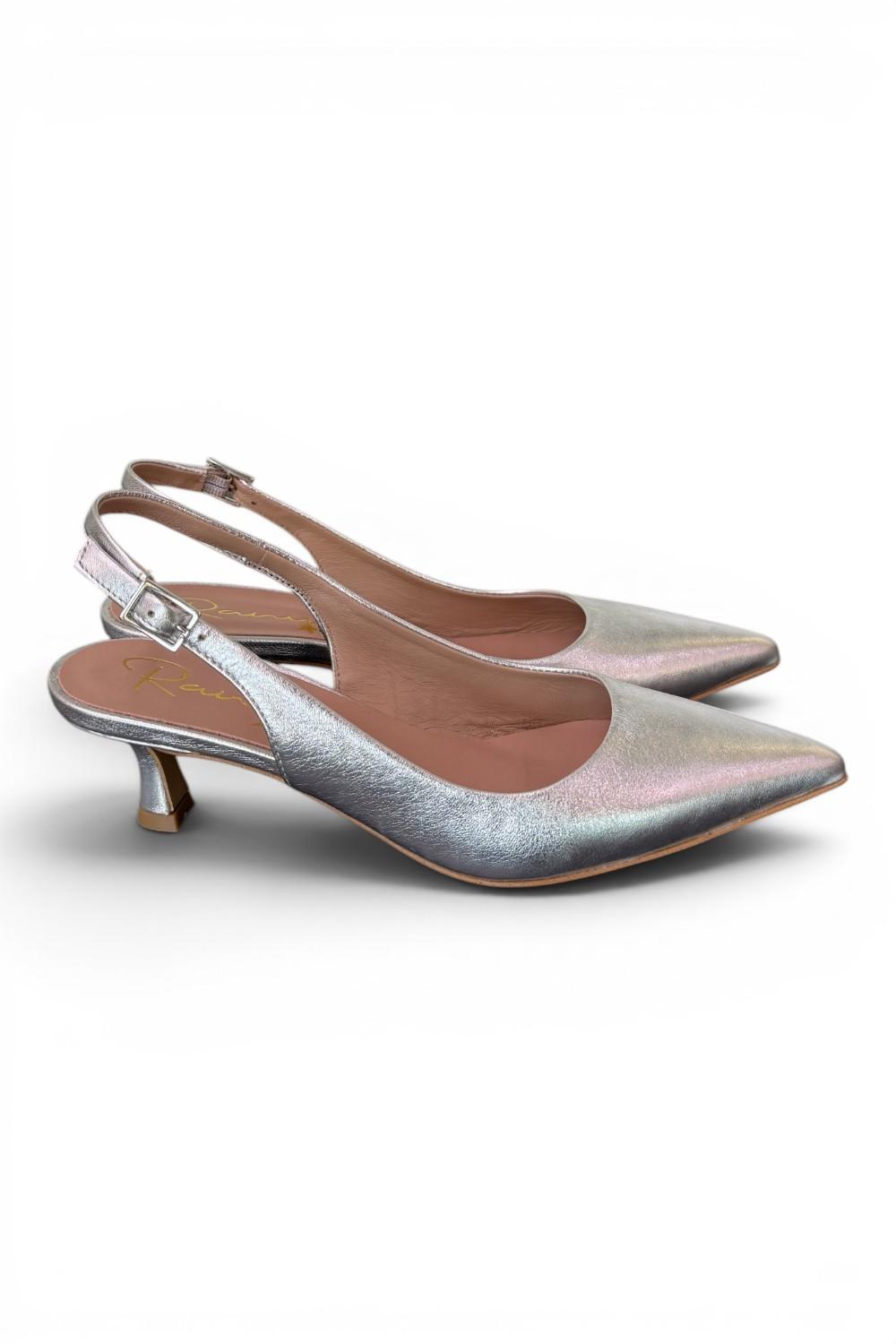 Slingback pelle argento tacco 50 Ranye 