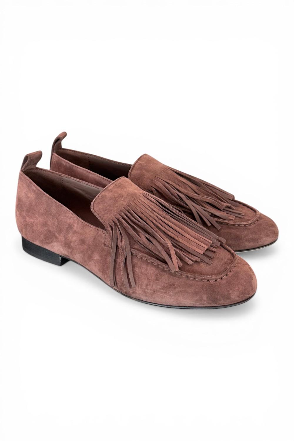 Mocassino frange camoscio testa di moro JVAM<BR/> 