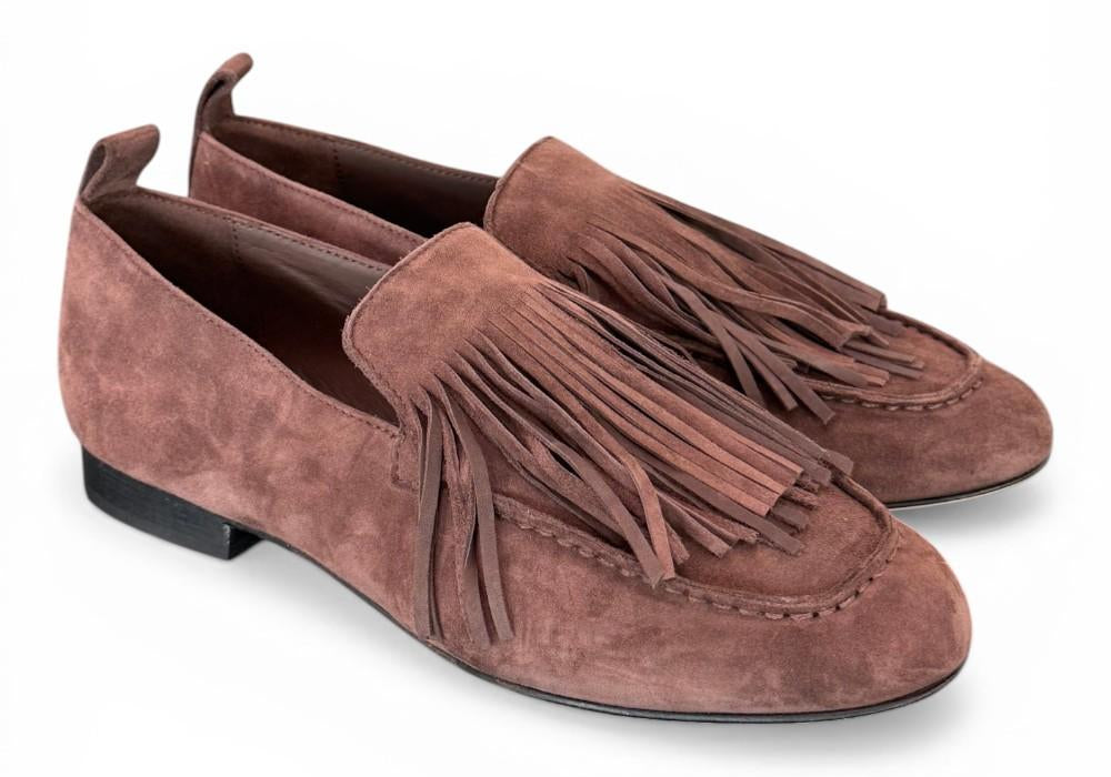 Mocassino frange camoscio testa di moro JVAM<BR/> 