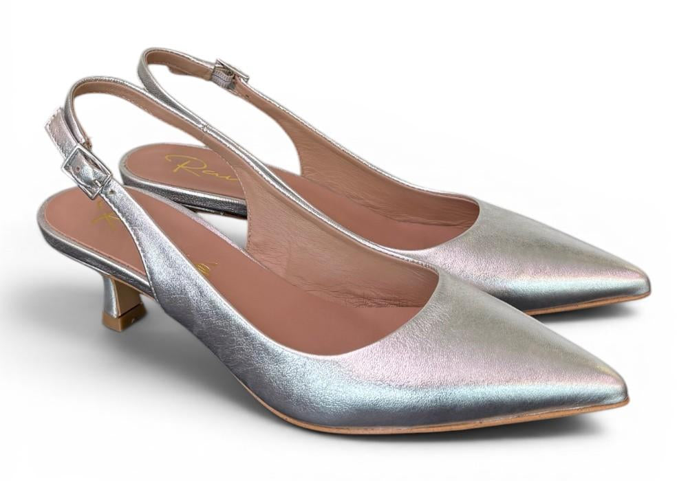Slingback pelle argento tacco 50 Ranye 