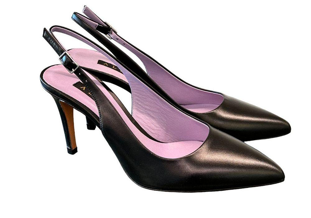 Decolleté Slingback pelle nera tacco 80 Albano 
