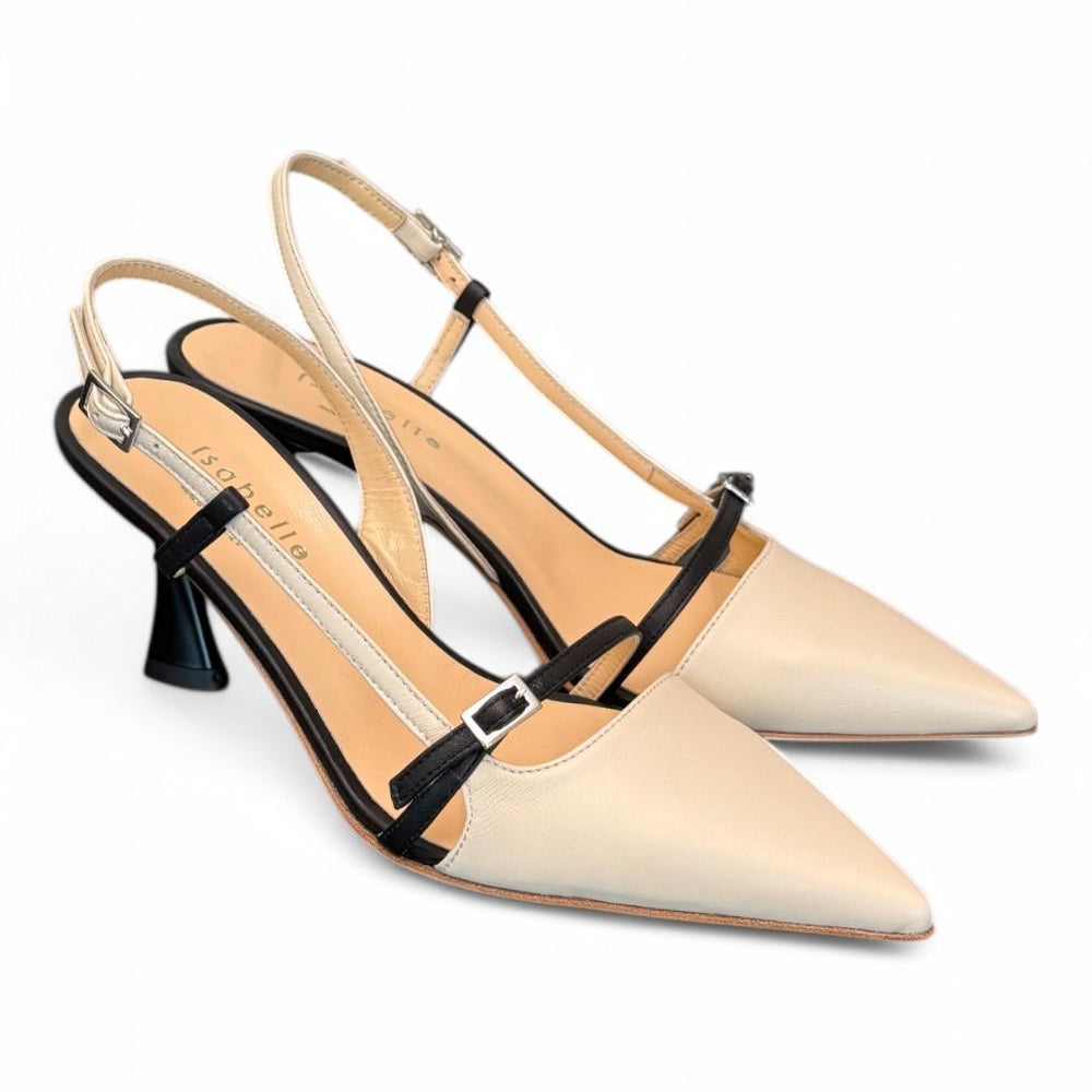 Slingback pelle latte e nero tacco 70 Isabelle Paris<BR/> 