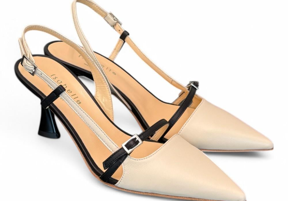 Slingback pelle latte e nero tacco 70 Isabelle Paris<BR/> 