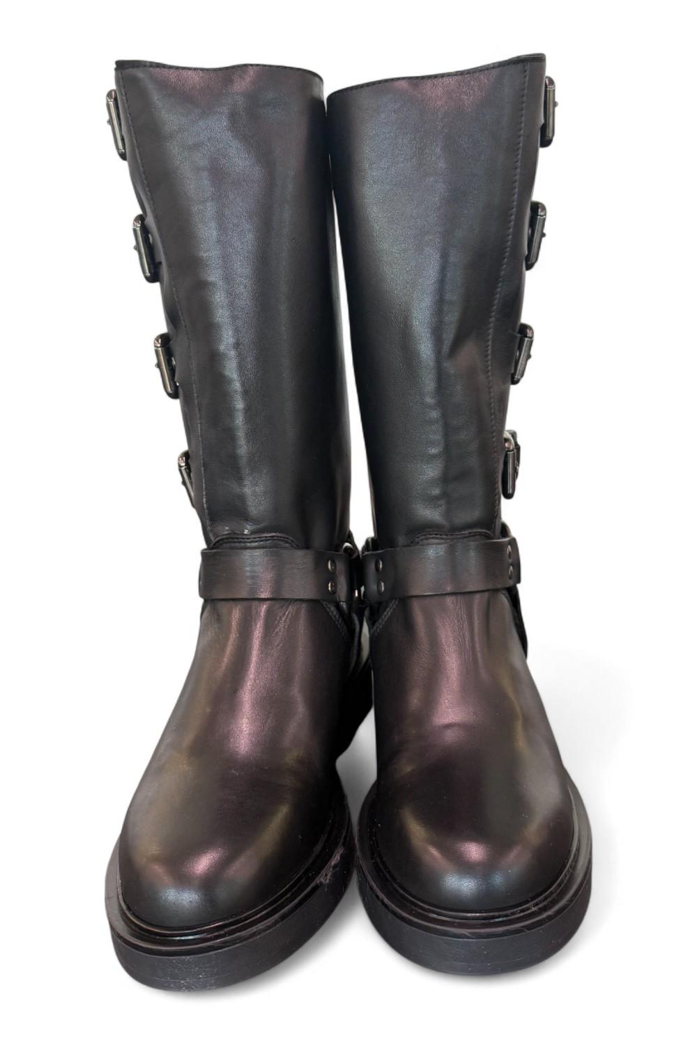 Stivale biker 3/4 fibbie pelle nera Angelica 