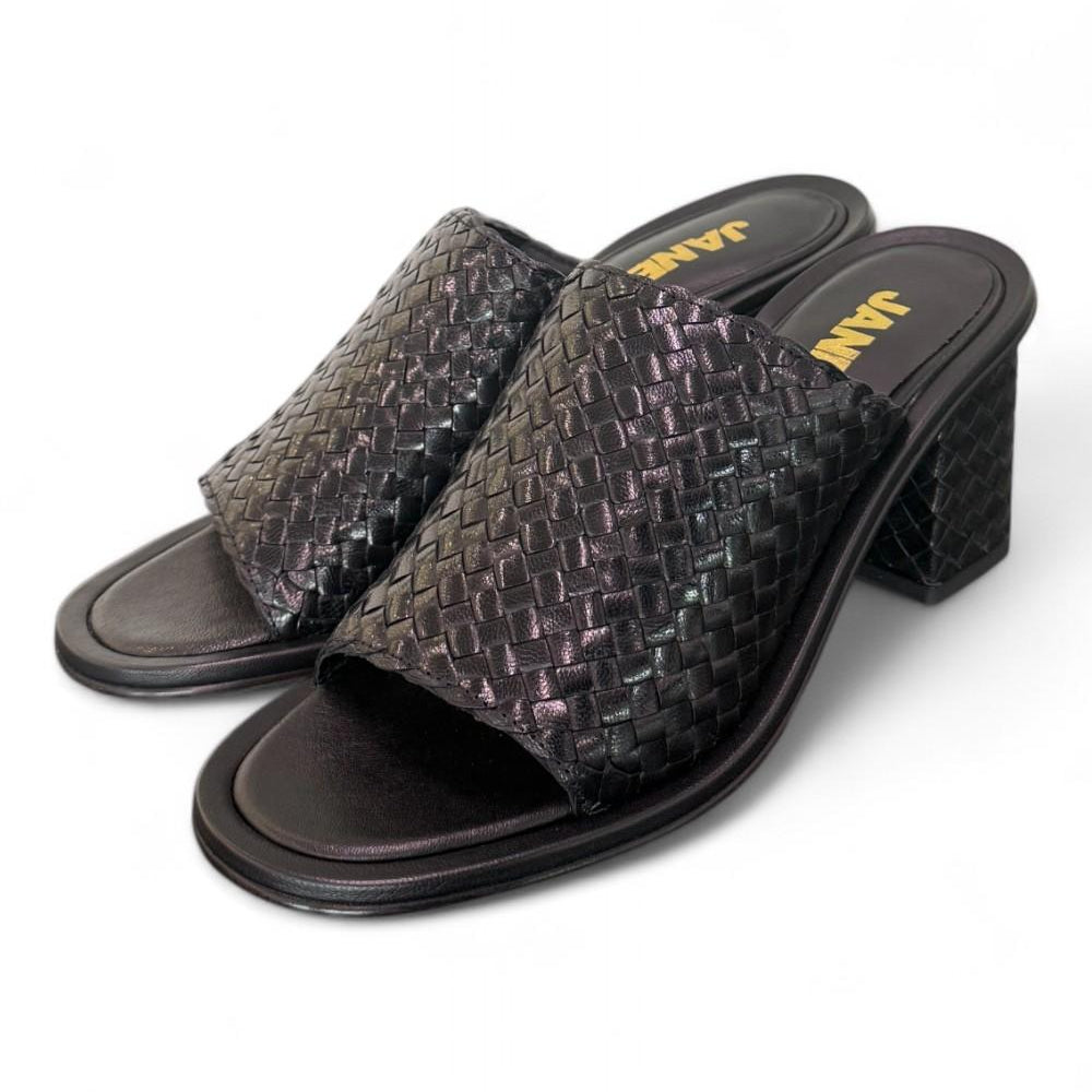 Ciabatta pelle nera tacco Janet & Janet 