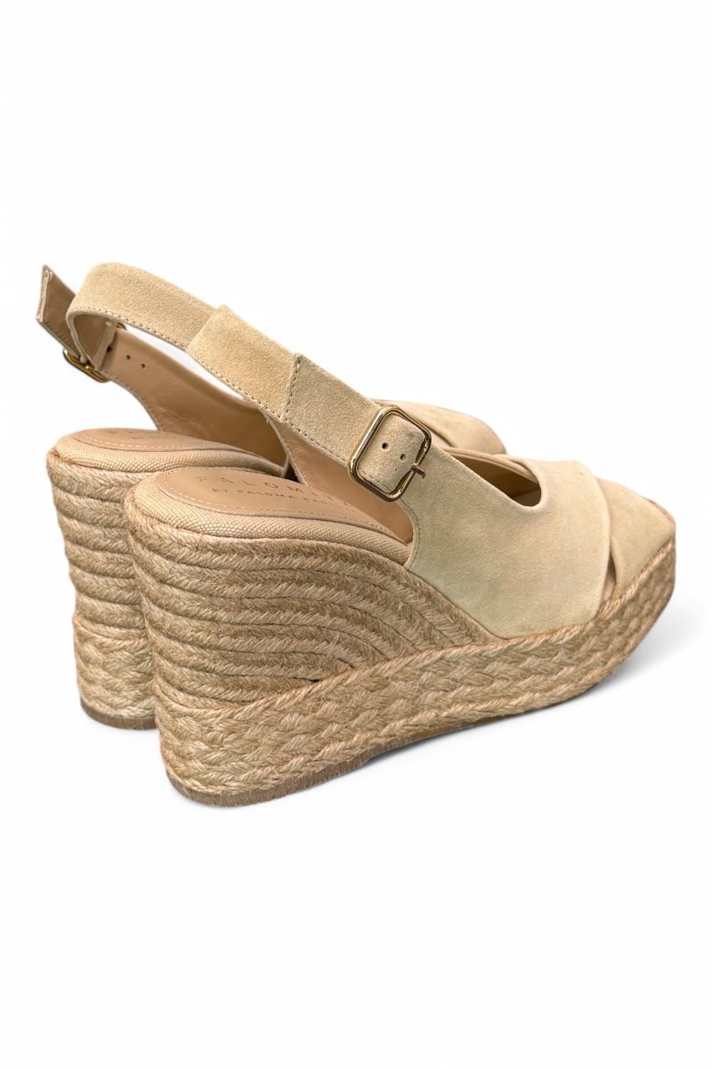 Sandalo zeppa fascia incrociata suede sabbia Palomitas<BR/> 