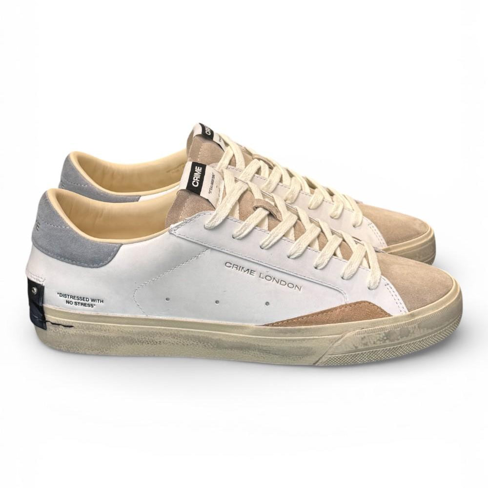 Sneaker vulcanizzata bianca beige grigia Crime London Distressed stone grey 