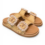 Ciabatta fasce rafia intrecciata beige cuoio Coral Blu 