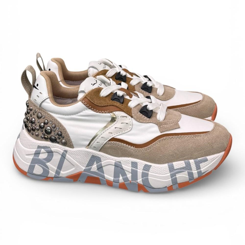 Sneaker donna Voile Blanche Club 105 bianco cuoio borchie 2E42 