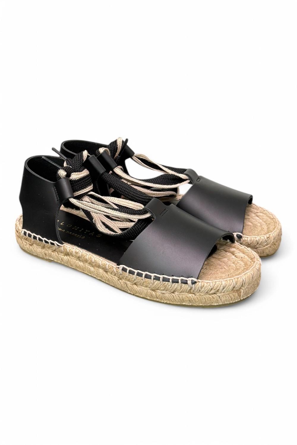 Sandalo con fascia pelle nera Palomitas<BR/> 