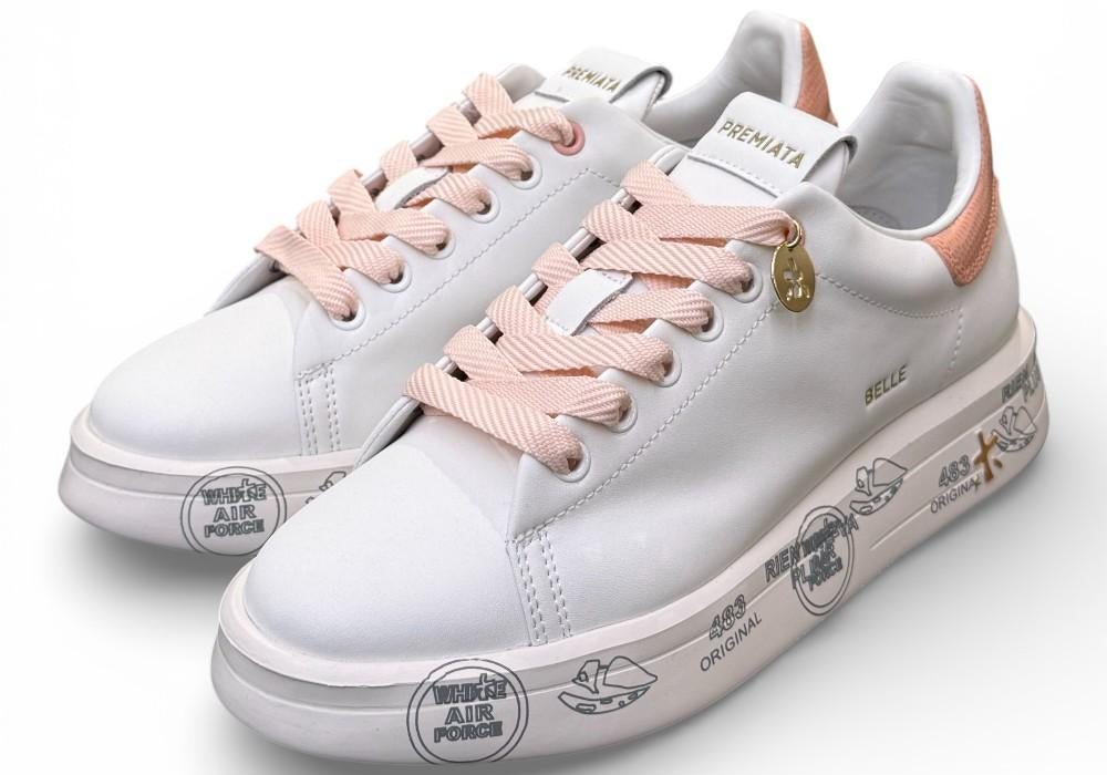 Sneaker donna Belle 8159 Premiata bianca rosa 