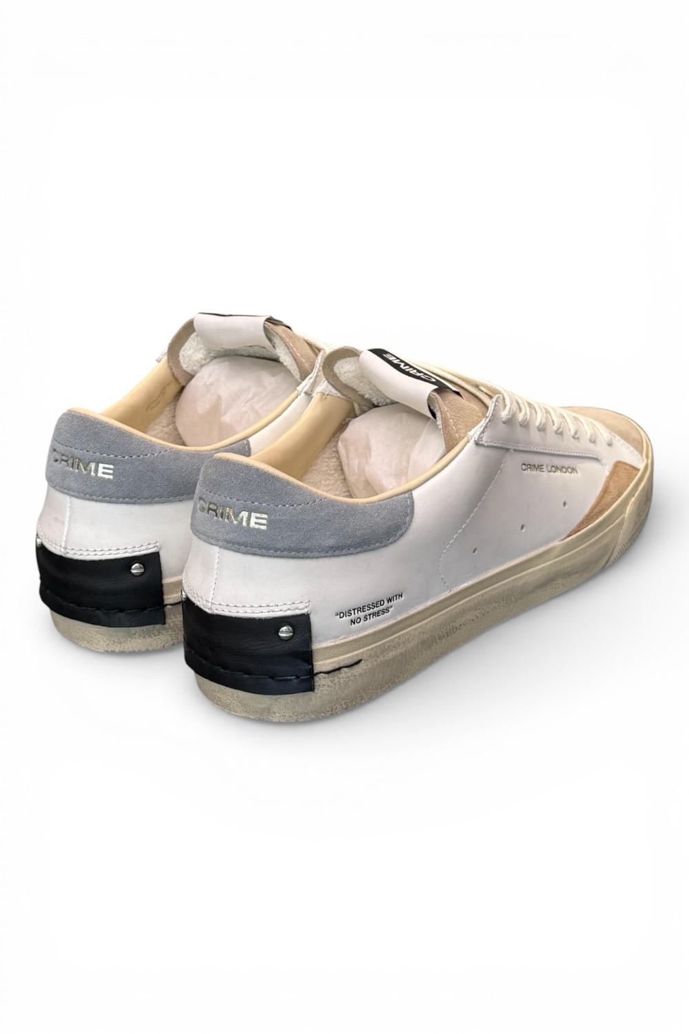 Sneaker vulcanizzata bianca beige grigia Crime London Distressed stone grey 