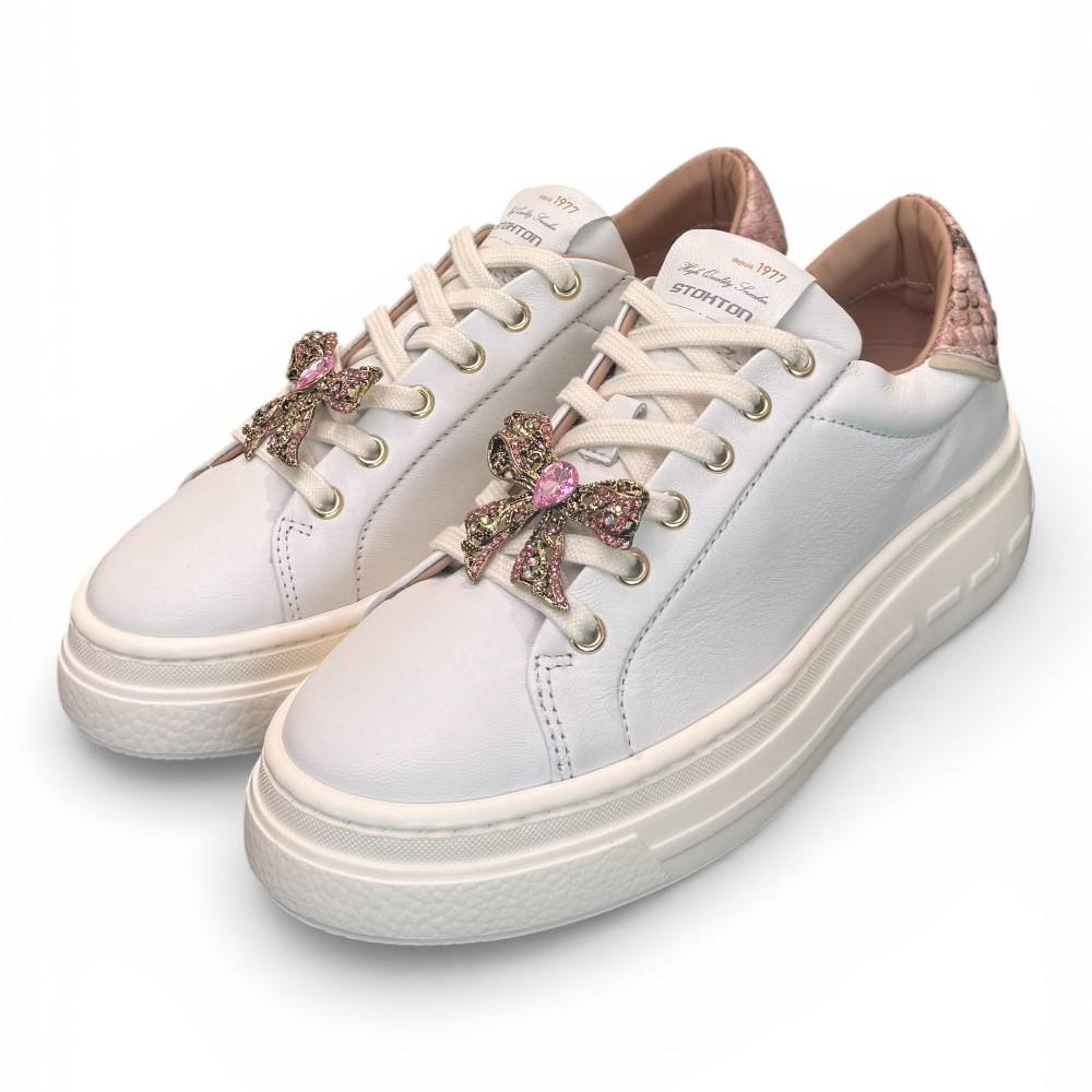 Sneaker donna pelle gesso gioiello fiocco Stokton<BR/> 