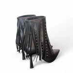 Stivaletto con frange in pelle nera Chantal 