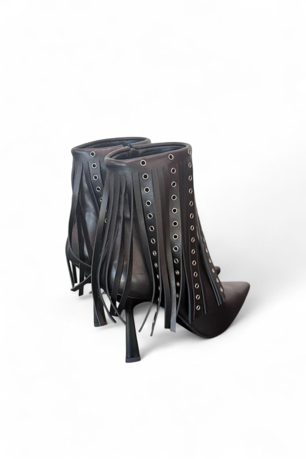Stivaletto con frange in pelle nera Chantal 