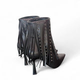 Stivaletto con frange in pelle nera Chantal 
