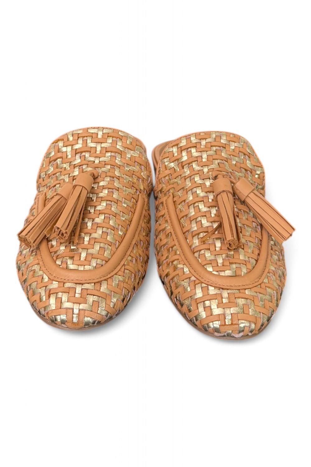 Sabot intreccio cuoio oro Elvio Zanon<BR/> 