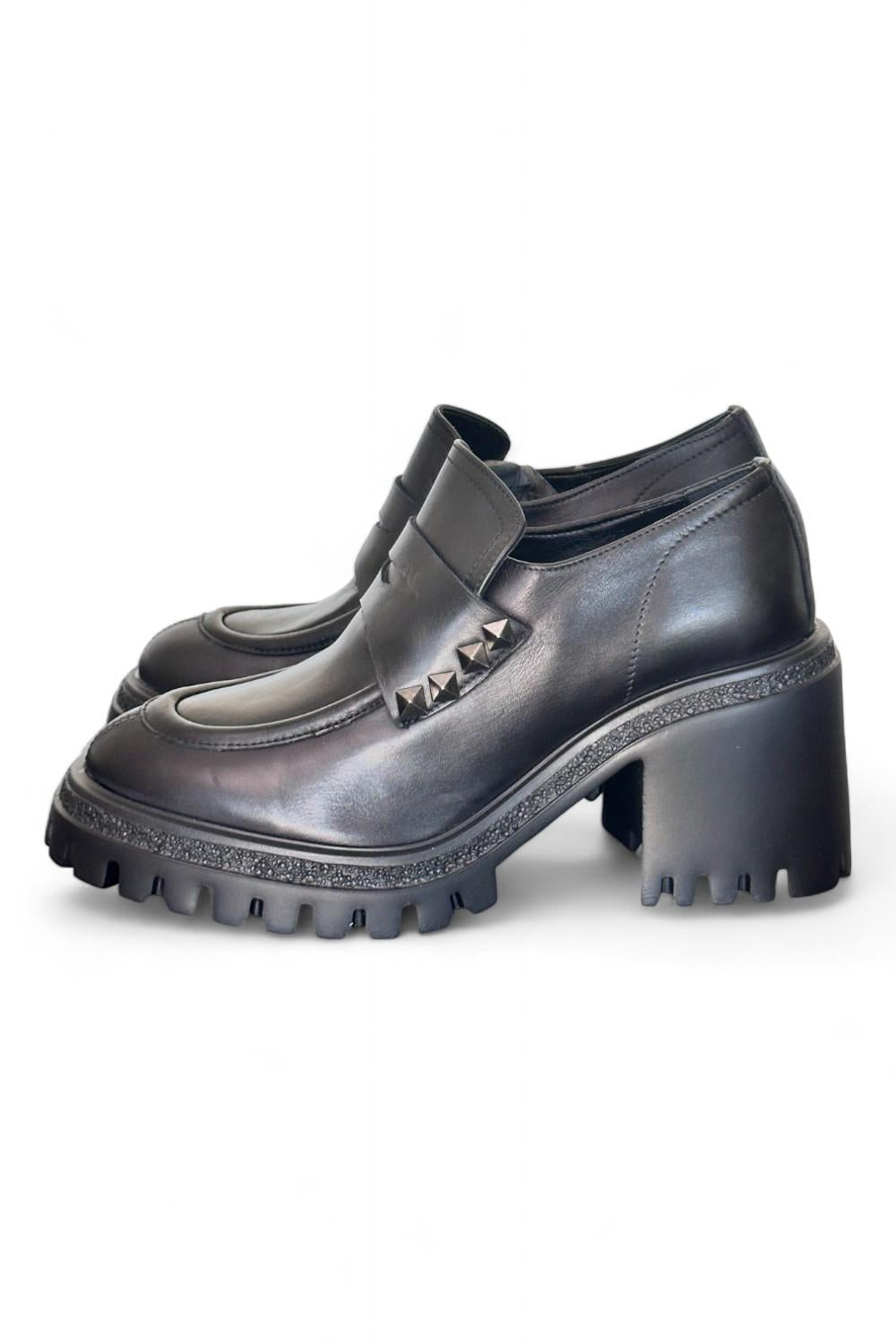 Mocassino donna nero borchie tacco 60 Target<BR/> 