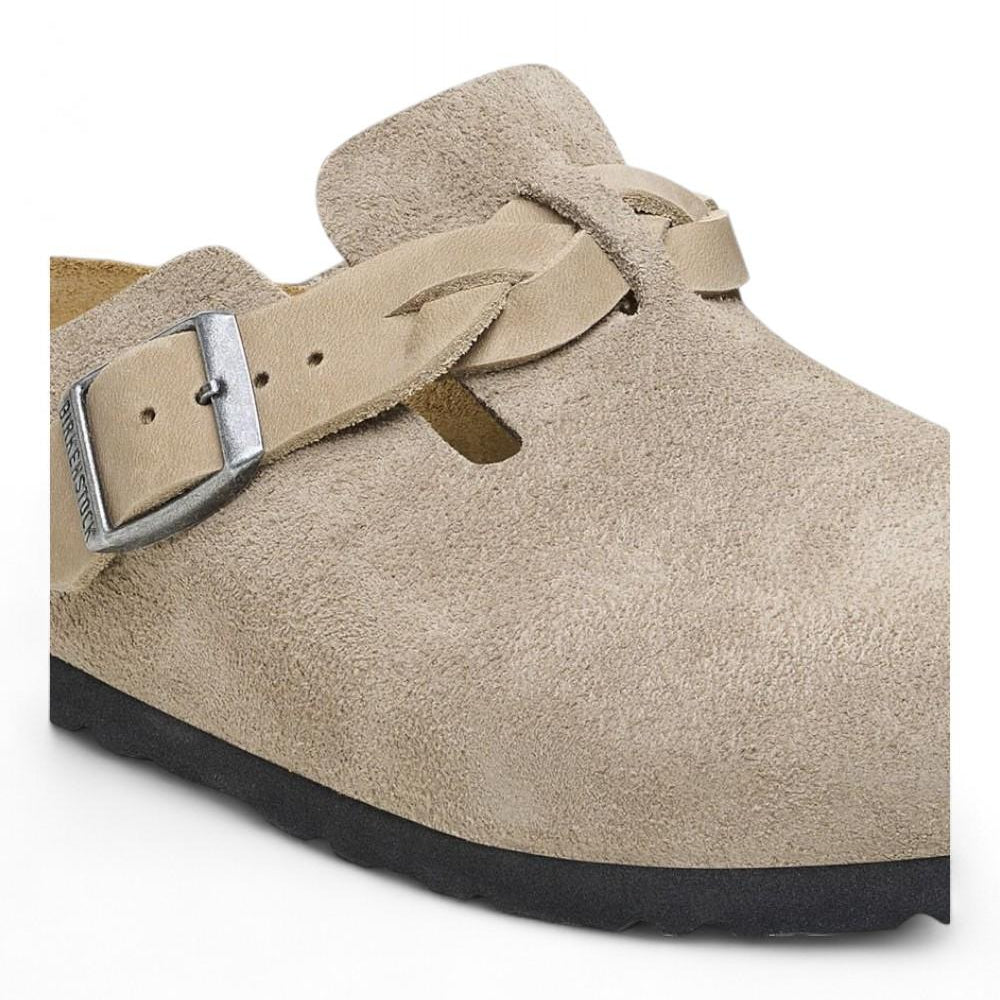 Sabot Boston Birkenstock Suede Braided Taupe 1026694 