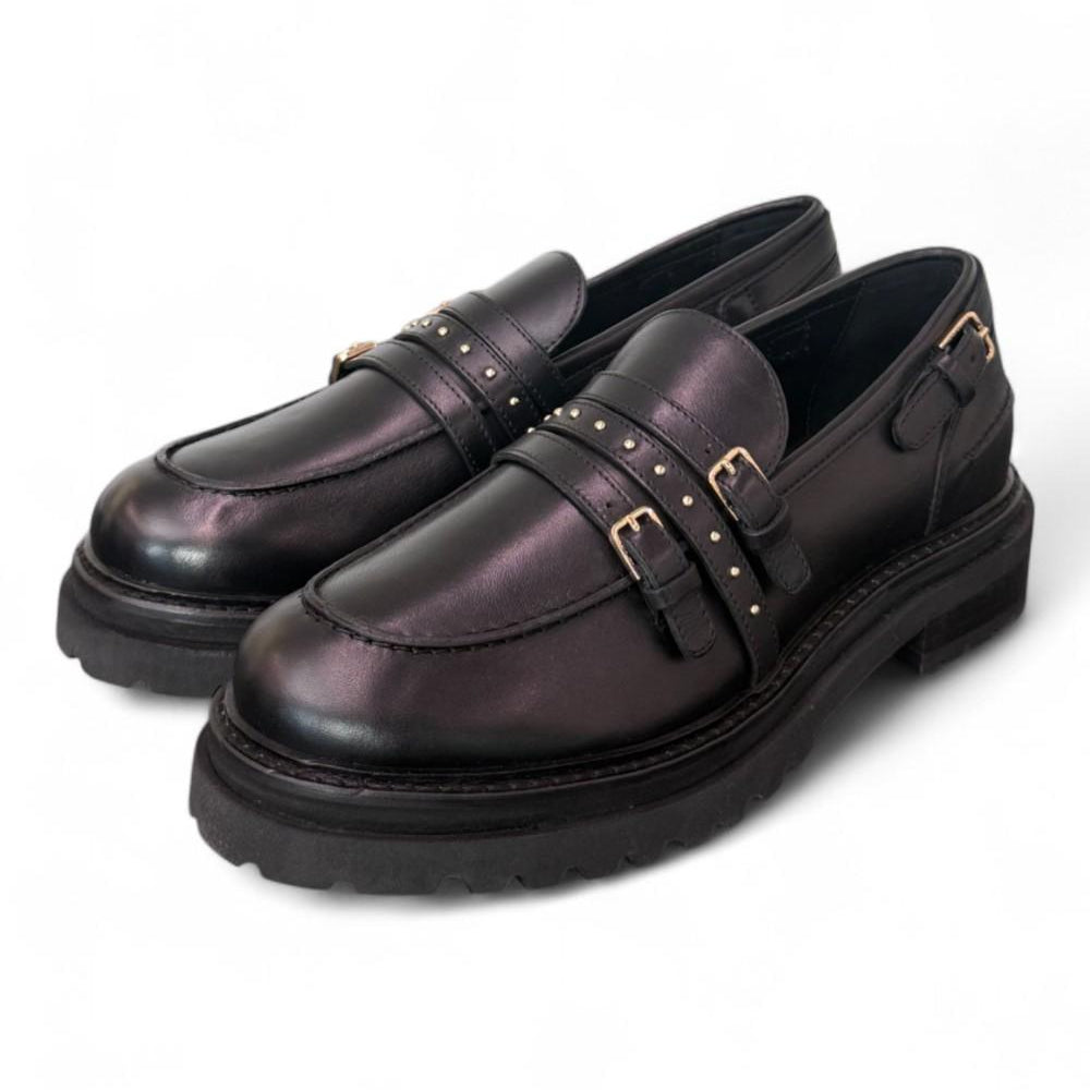 Mocassino donna pelle nera Janet 