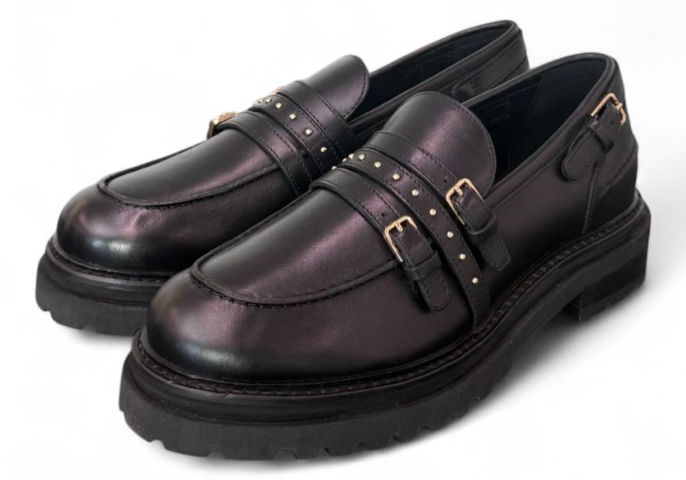 Mocassino donna pelle nera Janet 