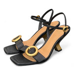 Sandalo rafia nera tacco oro Chantal<BR/> <BR/> 