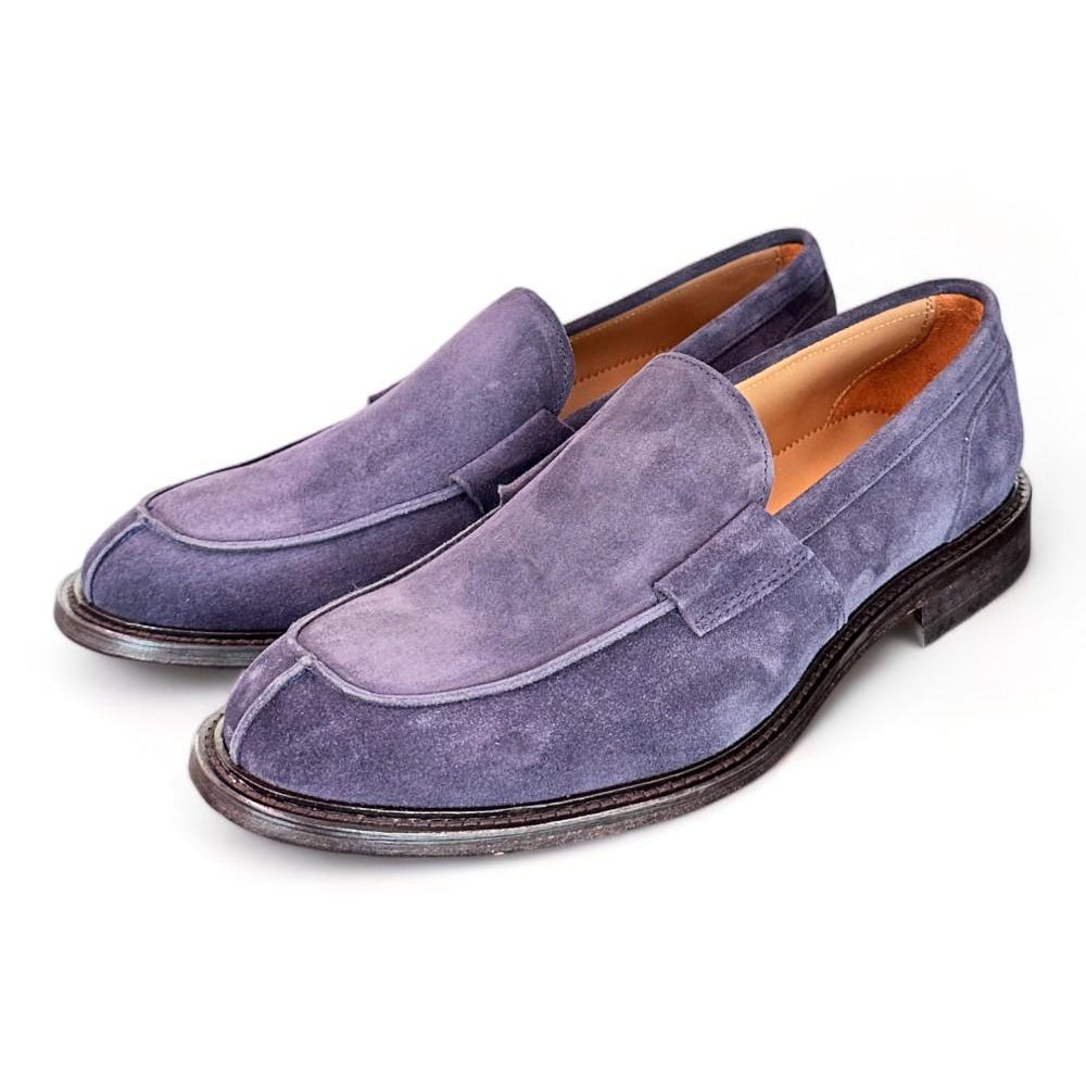 Mocassino liscio suede blu Franco Fedele 