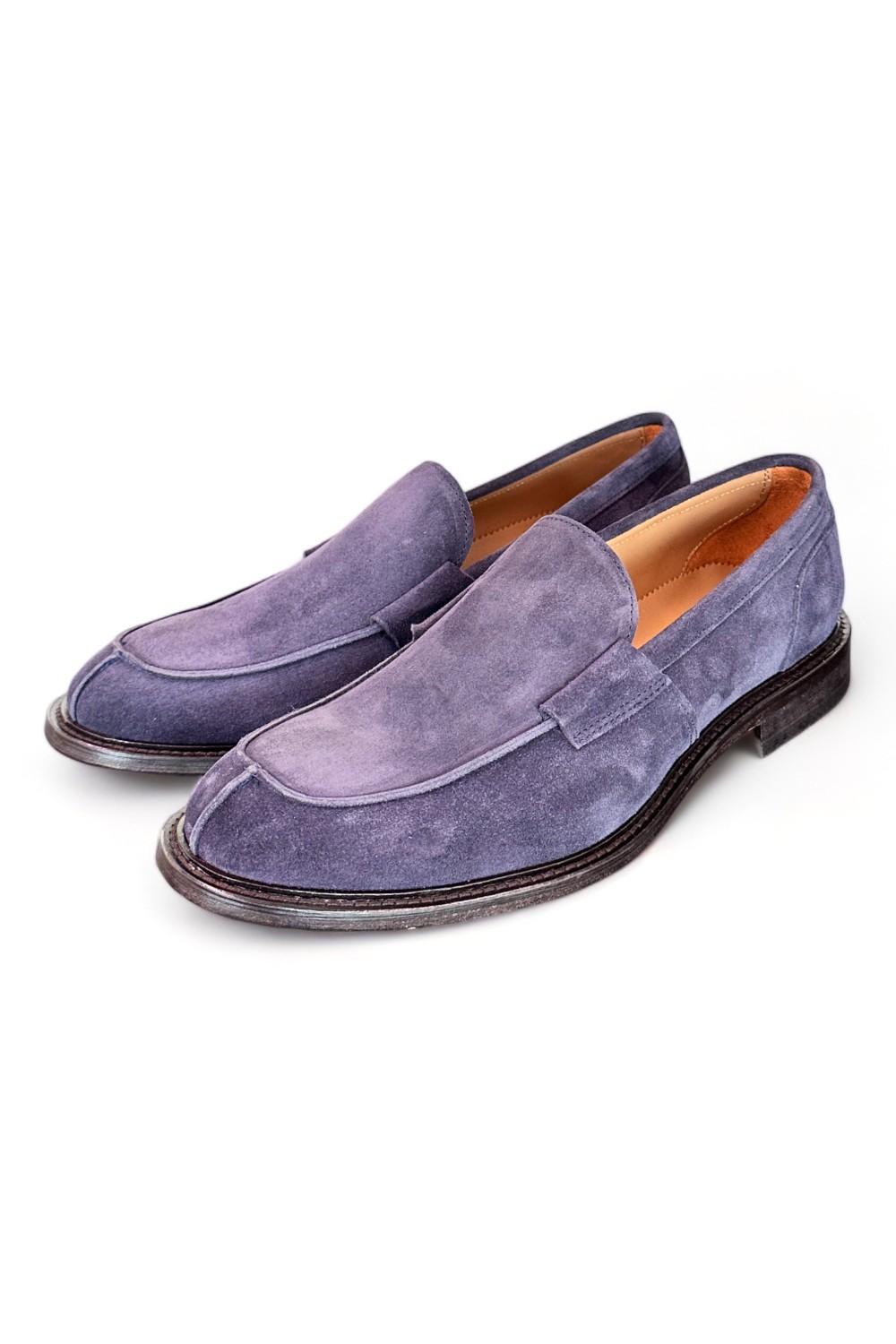 Mocassino liscio suede blu Franco Fedele 