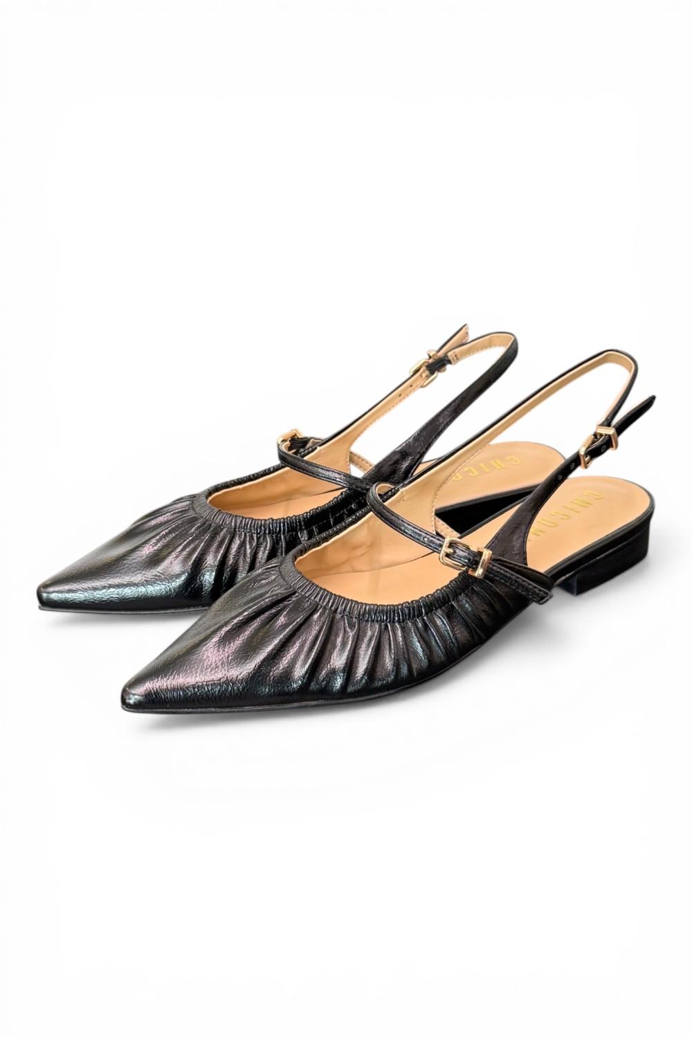 Slingback flat arricciata  nera Chiconic 