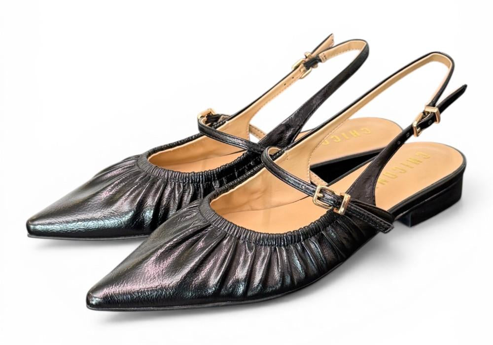 Slingback flat arricciata  nera Chiconic 