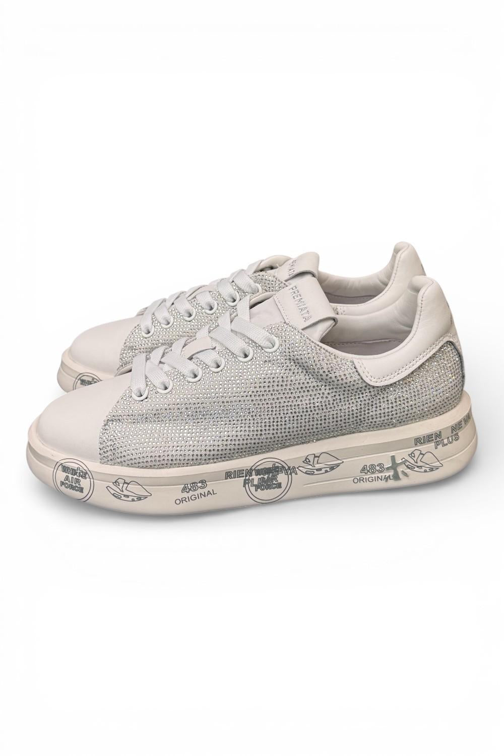 Sneaker donna Belle 8158 Premiata bianca strass argento 